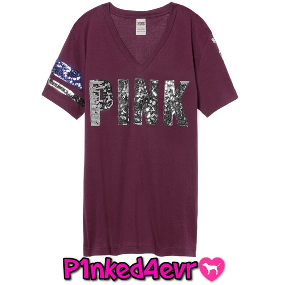 NWOT VS PINK Bling Campus Tee Maroon XS - Picture 1 of 4